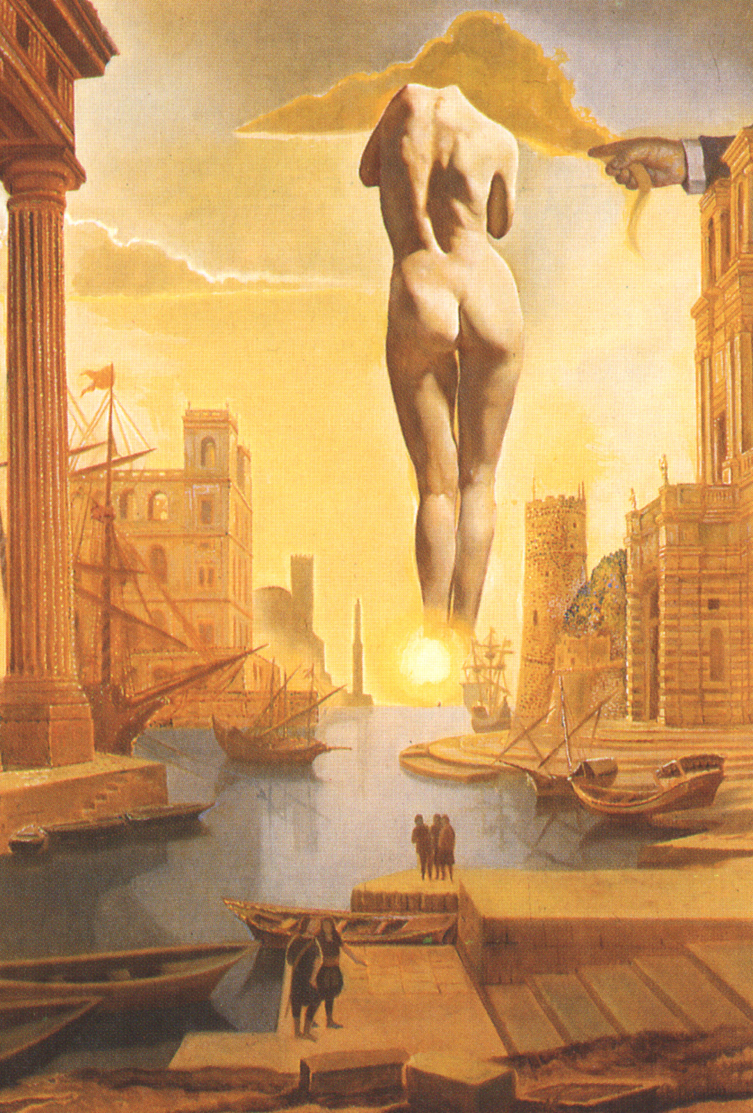 Dali's Hand Drawing Back the Golden Fleece in the Form of a Cloud to Show Gala,Completely Nude,the Dawn,Very,Very Far Away Behind the Sun