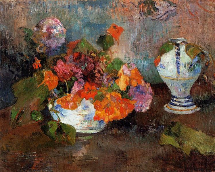 The vase of nasturtiums