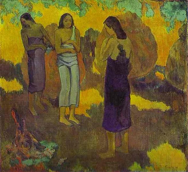 Three Tahitian Women against a Yellow Background, 1899 (oil on canvas)