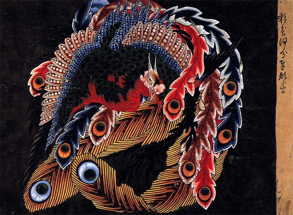 Ceiling of Ganshoin temple at Obuse 大凤凰图