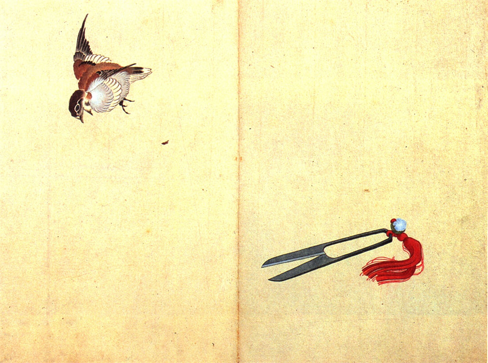 Pair of sissors and sparrow 剪舌麻雀