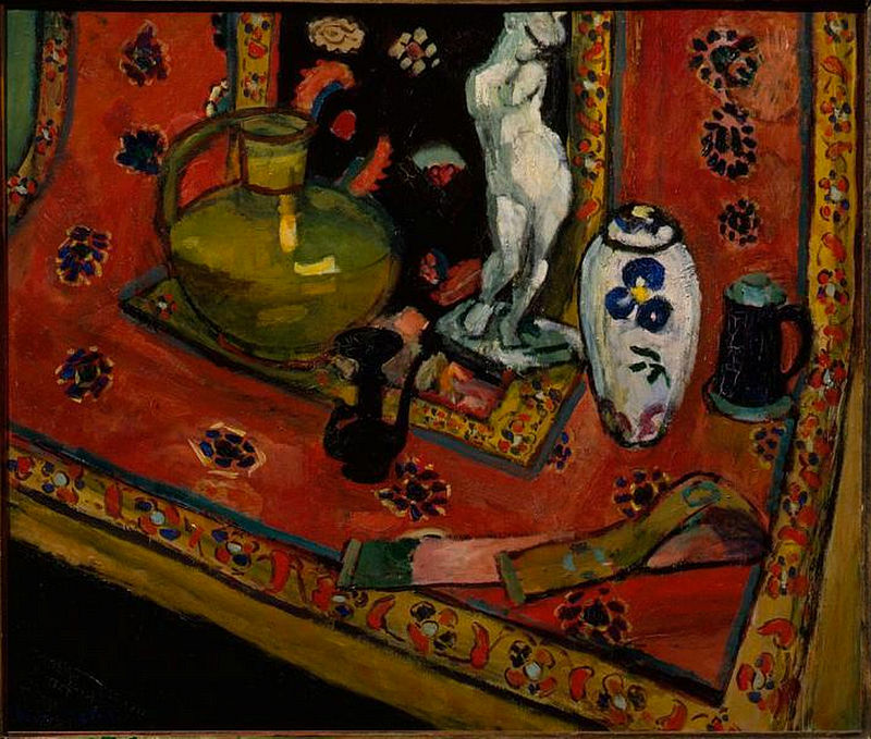 Statuette and Vases on Oriental Carpet