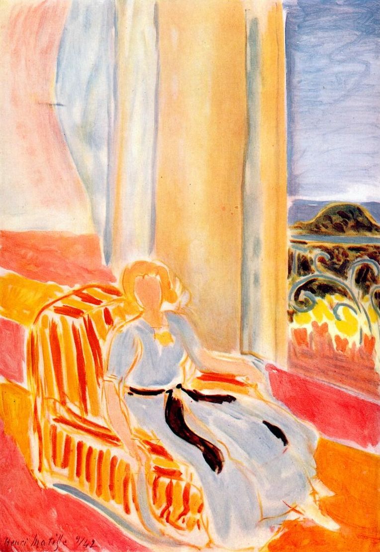 Girl in White Robe Seated by the Window