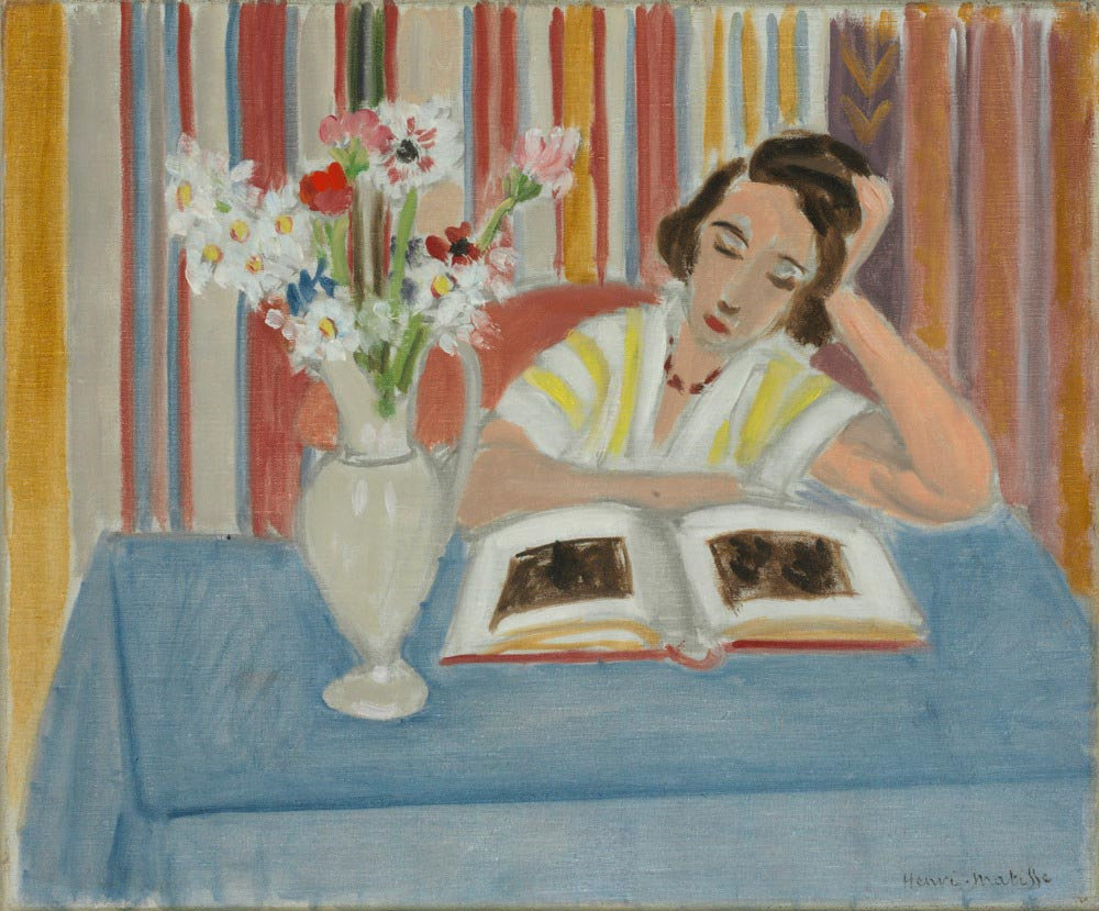 Girl Reading, Vase of Flowers