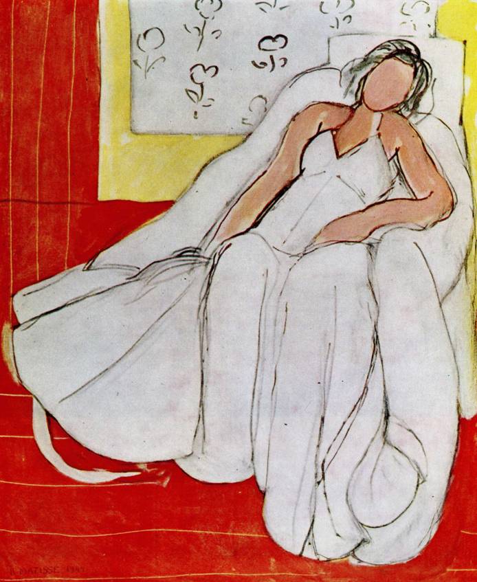 Girl with White Robe on Red Background
