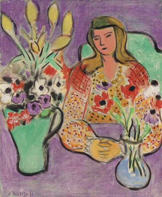 Jeune Fille Aux Anemones Sur Fond Violet