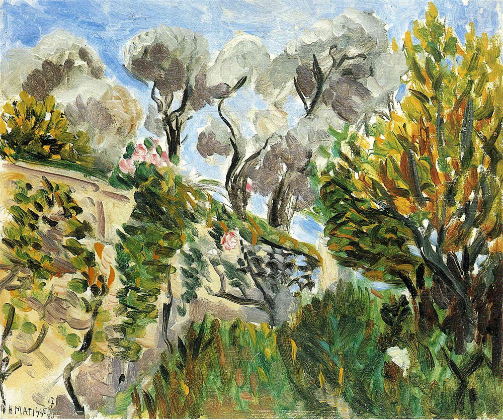 Landscape with flowering bushes