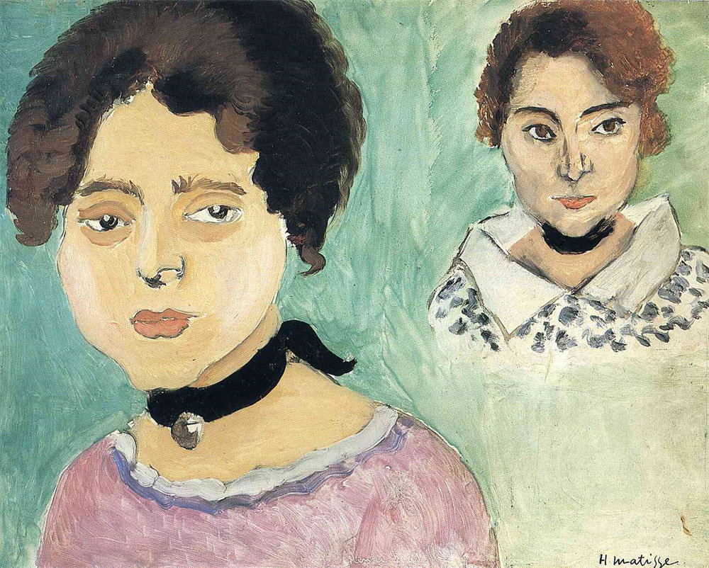 Double Portrait of Marguerite on Green Background
