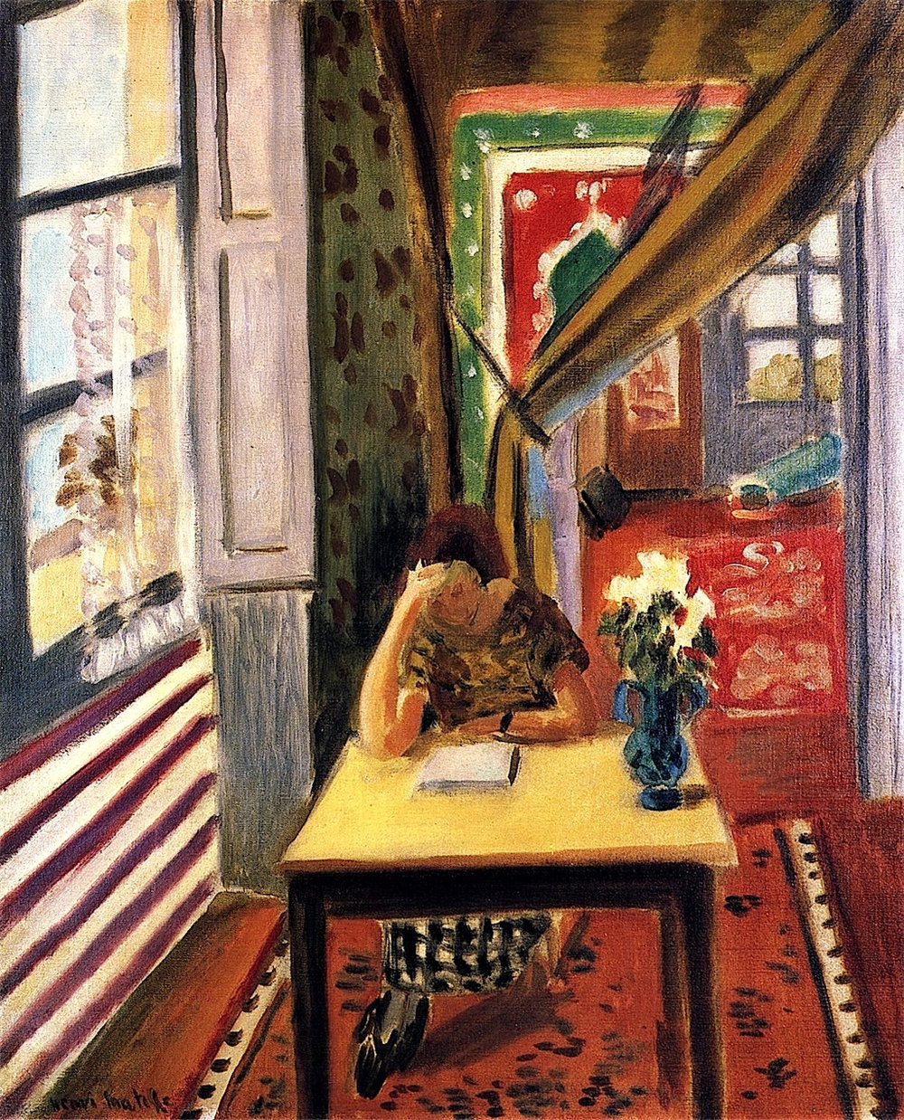 Reader Leaning Her Elbow on the Table