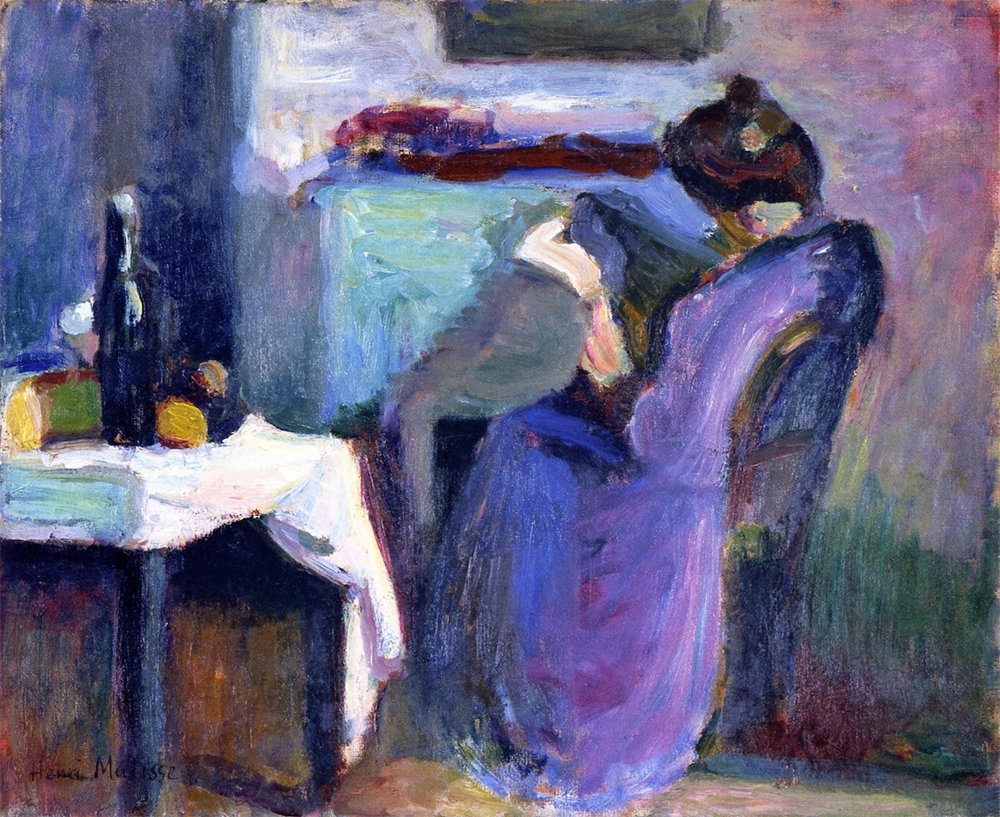 Reading Woman In Violet Dress