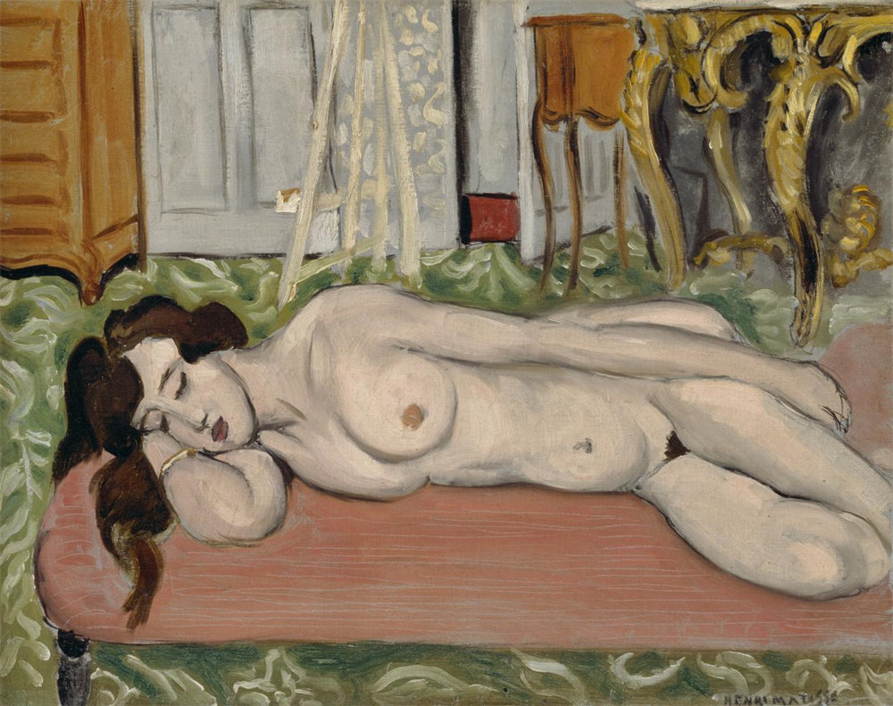 Reclining Nude on a Pink Couch