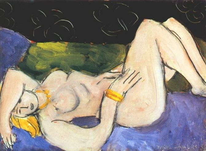 Reclining Nude on Violet Background