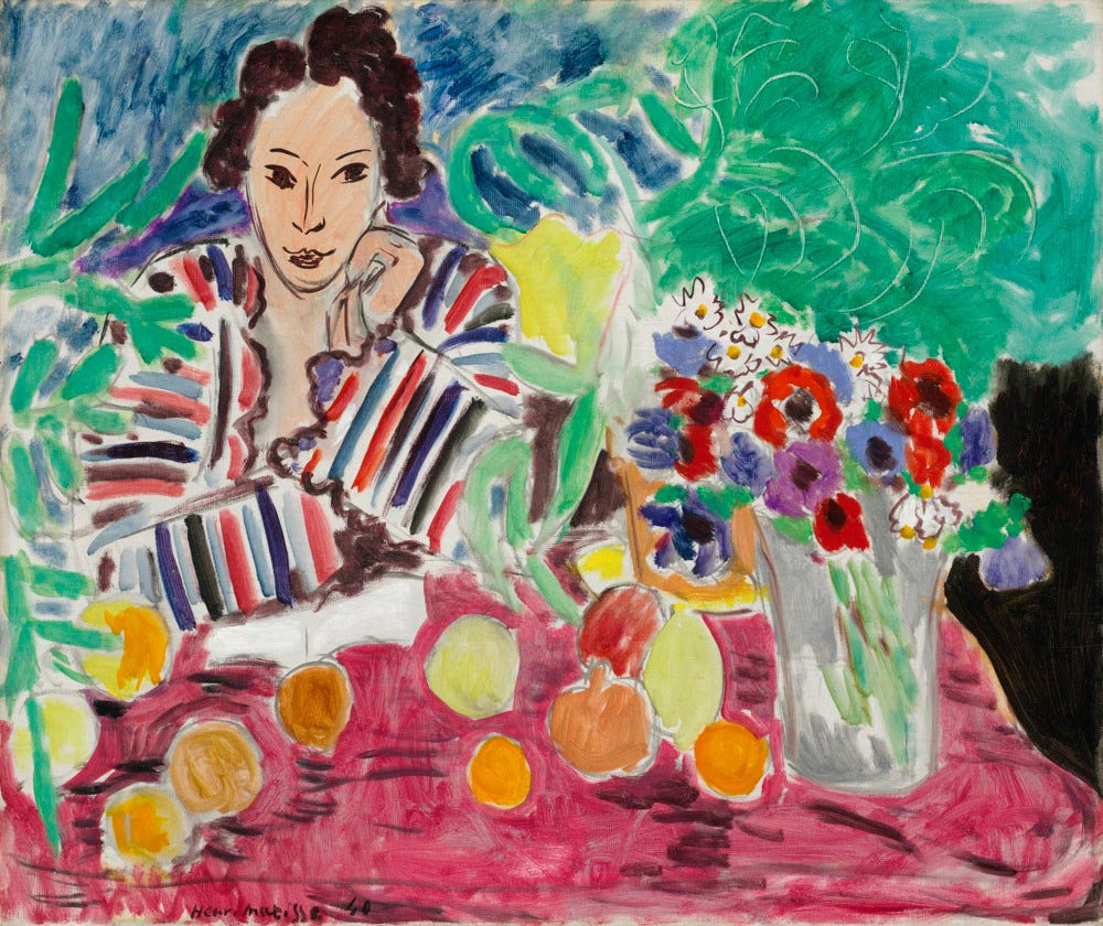 Striped Robe, Fruit, and Anemones