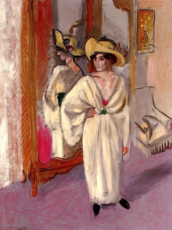 Woman in White in Front of a Mirror