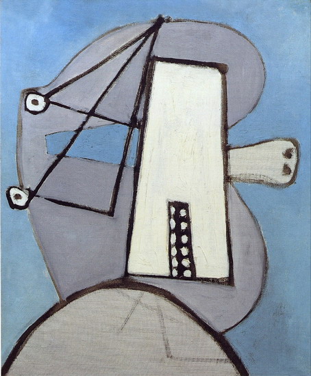 Head in blue background