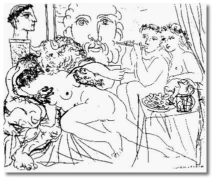 Minotaur caressing a woman