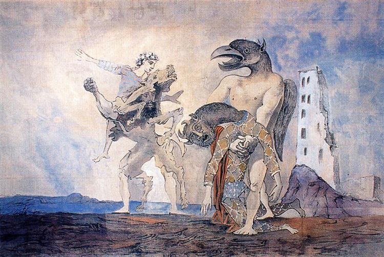 The Remains of Minotaur in a harlequin costume 穿着小丑服装的弥诺陶洛斯(牛头怪)遗体