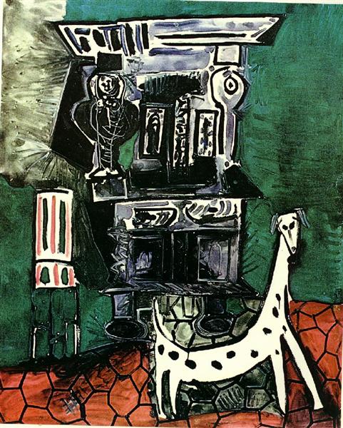 Buffet Henry II and armchair with dog