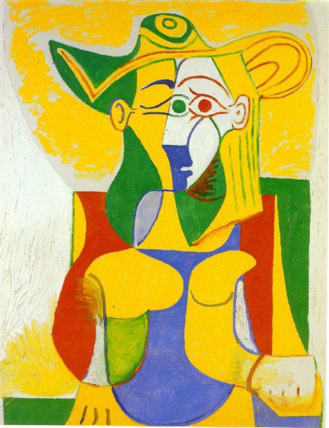 Woman sitting in an armchair