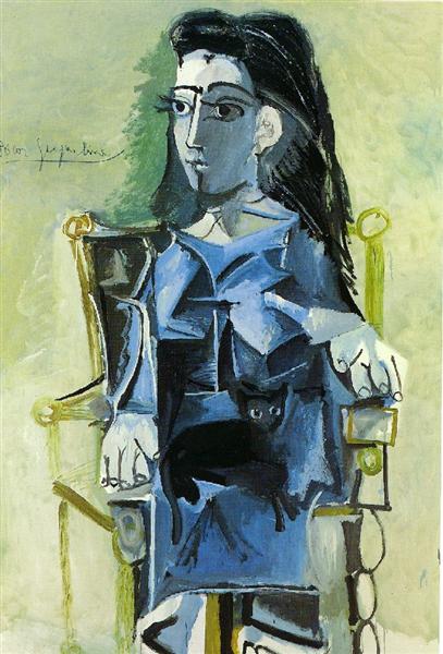 Jacqueline sitting with her cat