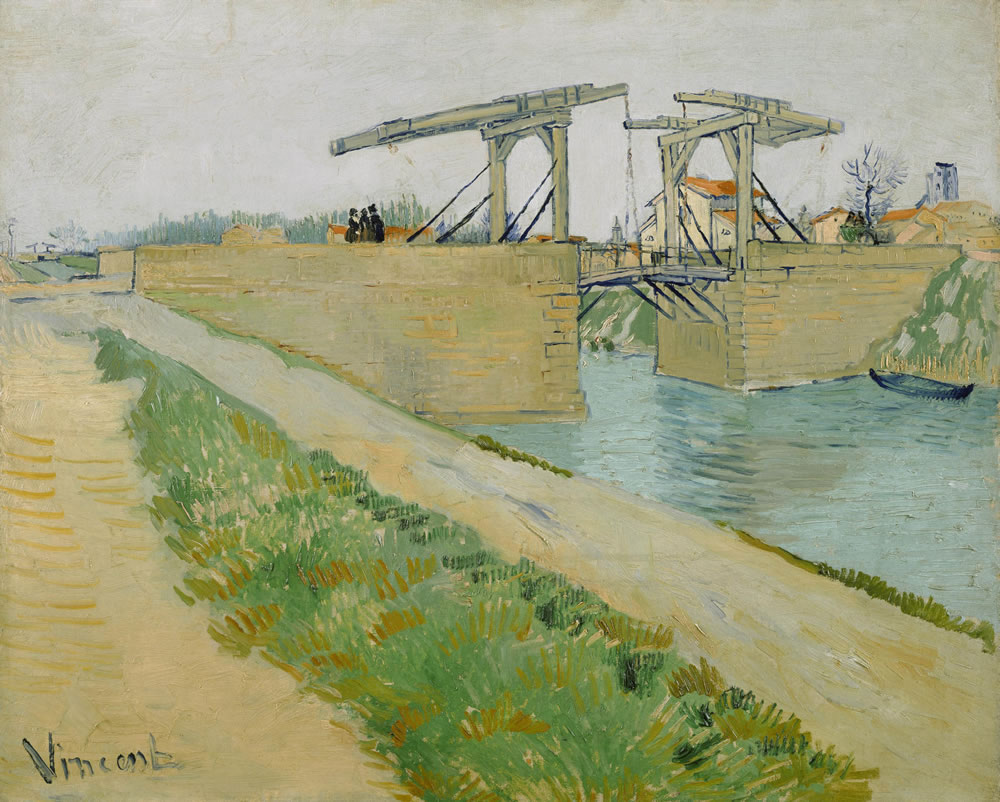 The Langlois Bridge at Arles with Road Alongside the Canal 阿尔的朗卢桥和运河旁的路