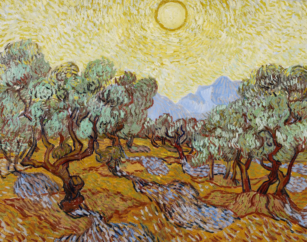 Olive Trees with Yellow Sky and Sun 橄榄树与黄色的天空和太阳