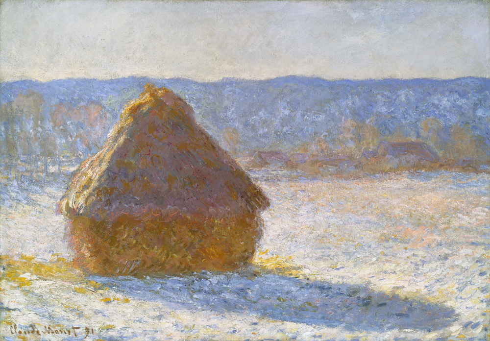 Haystack in the Morning Snow Effect 冬季早晨时的干草堆