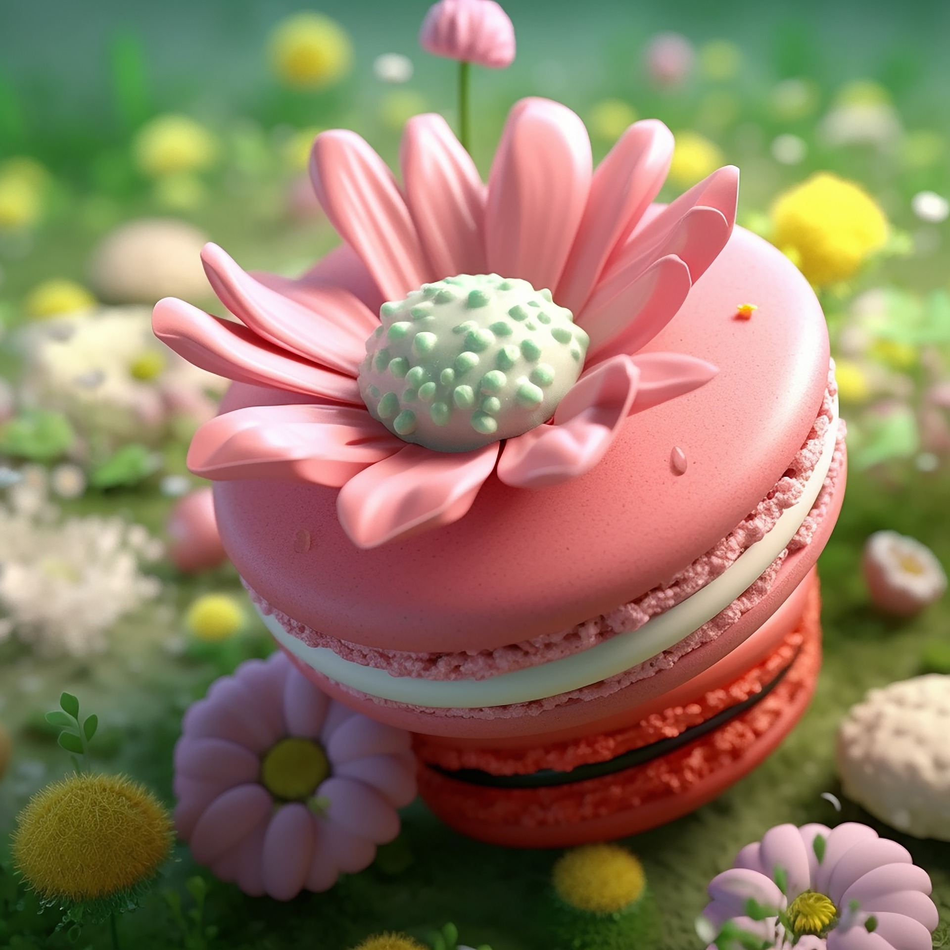 Ai Generated Flower Macaroons AI生成的马卡龙蛋糕花