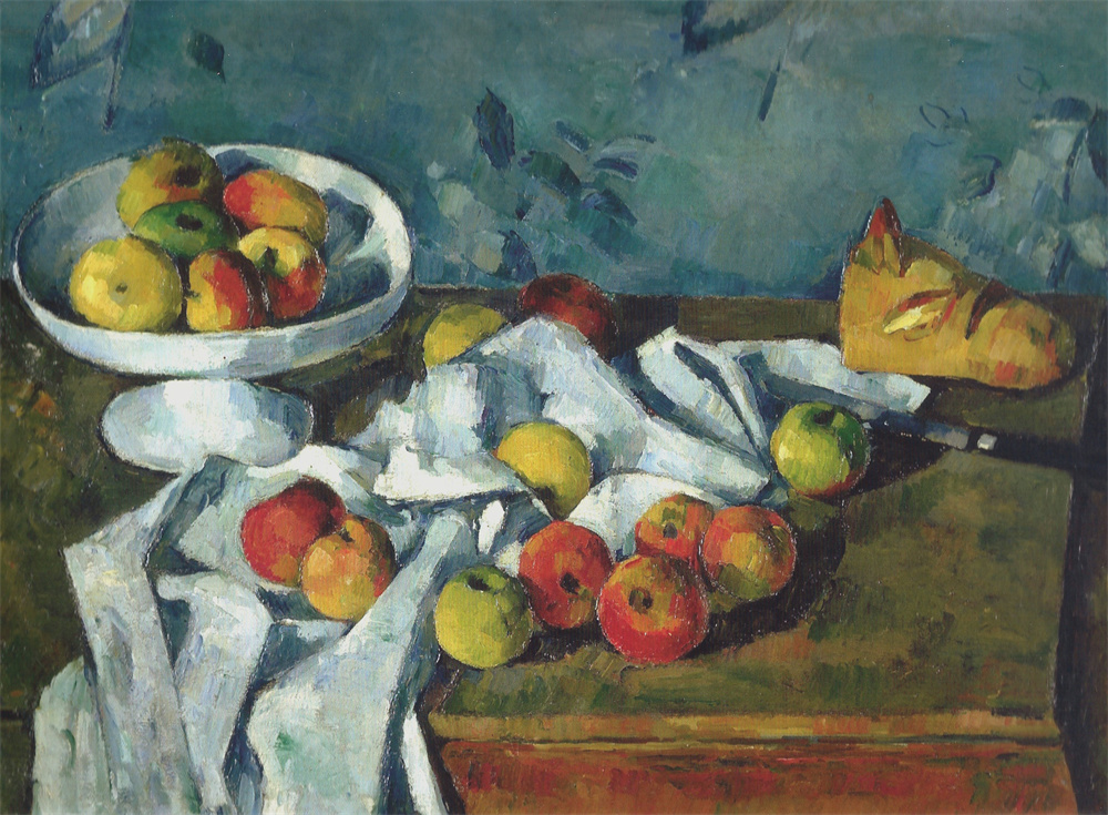 Still life with a fruit dish and apples