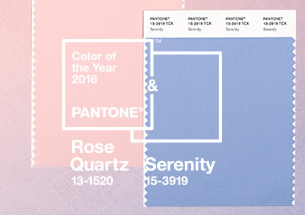 Pantone Color of the Year 2016:13-1520 & 15-3919 Tranquility Blue + Rose Pink