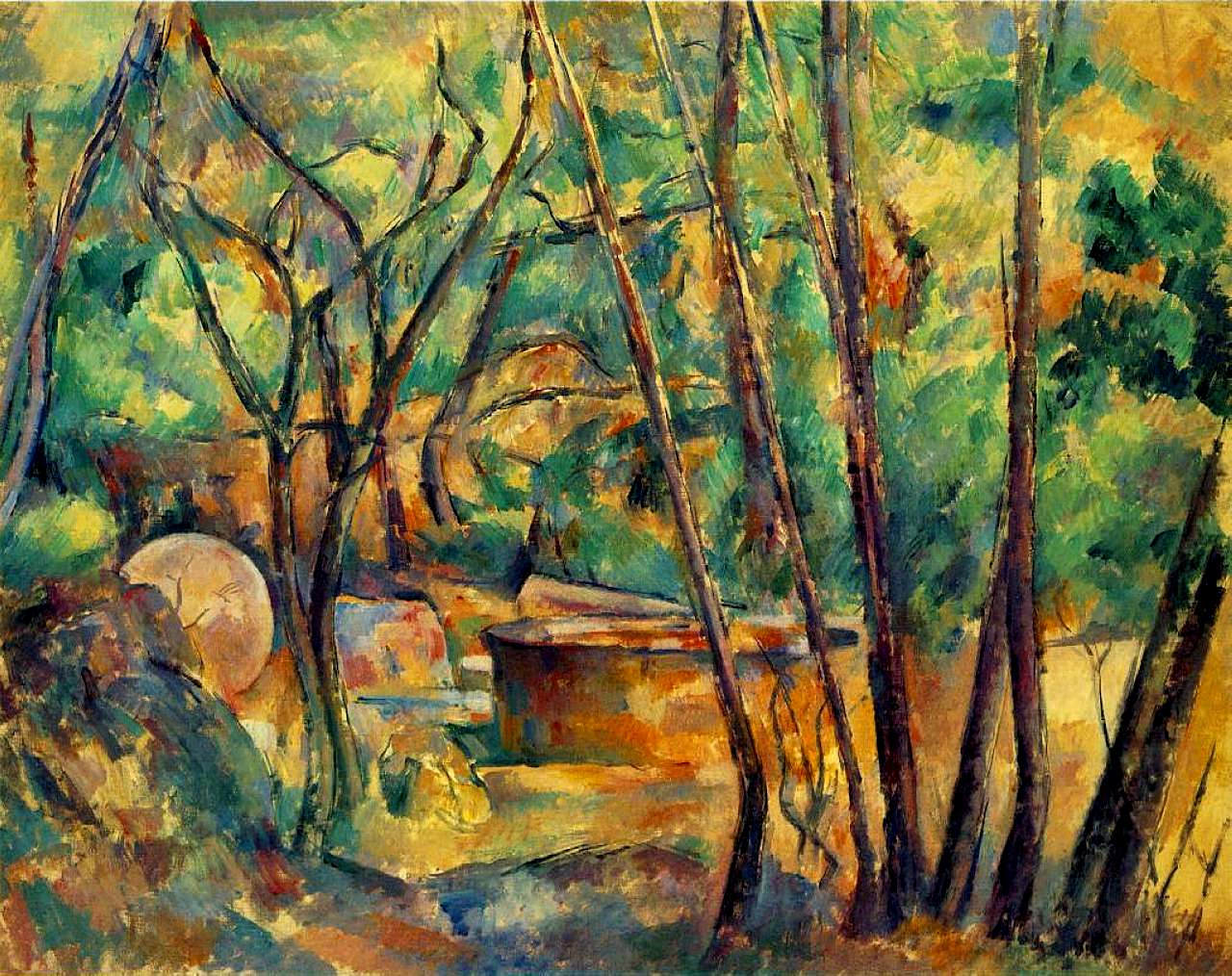 Millstone and Cistern Under Trees