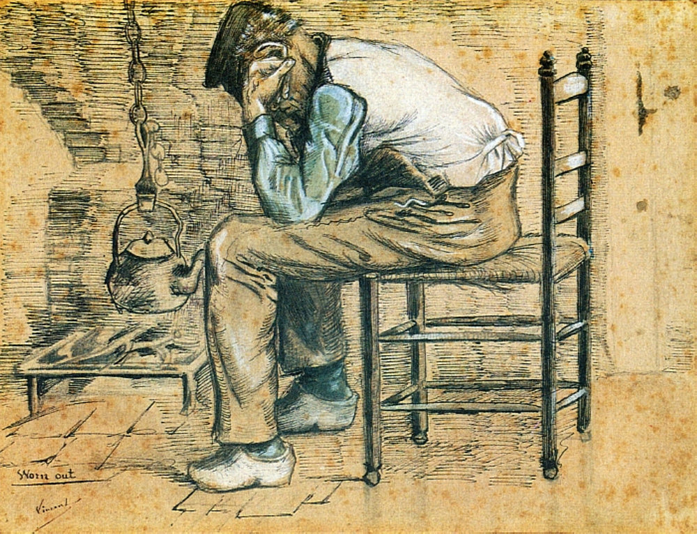 Peasant Sitting by the Fireplace (Worn Out)