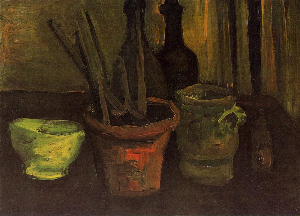 Still Life of Paintbrushes in a Flowerpot