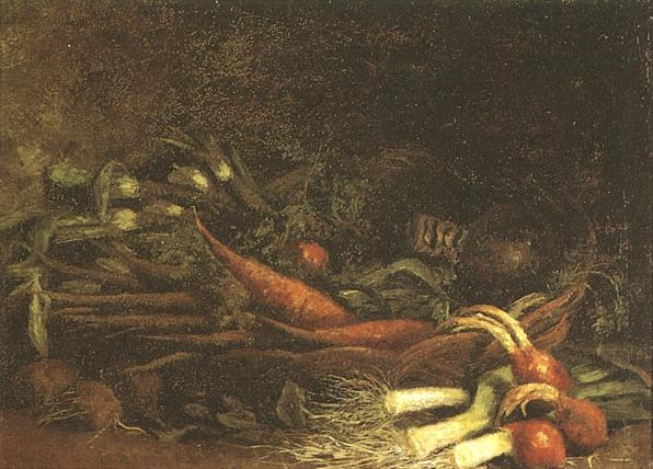 Still life with a basket of vegetables