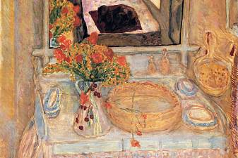 Toilet with a bouquet red and yellow