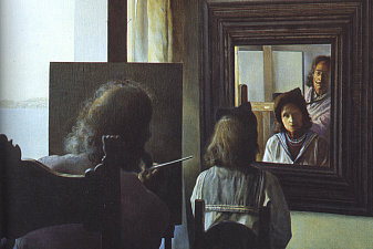 Dali from the Back Painting Gala from the Back Eternalized by Six Virtual Corneas Provisionally Reflected in Six Real Mirrors