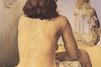 My Wife, Nude, Contemplating Her Own Flesh Becoming Stairs, Three Vertebrae of a Column, Sky and Arc