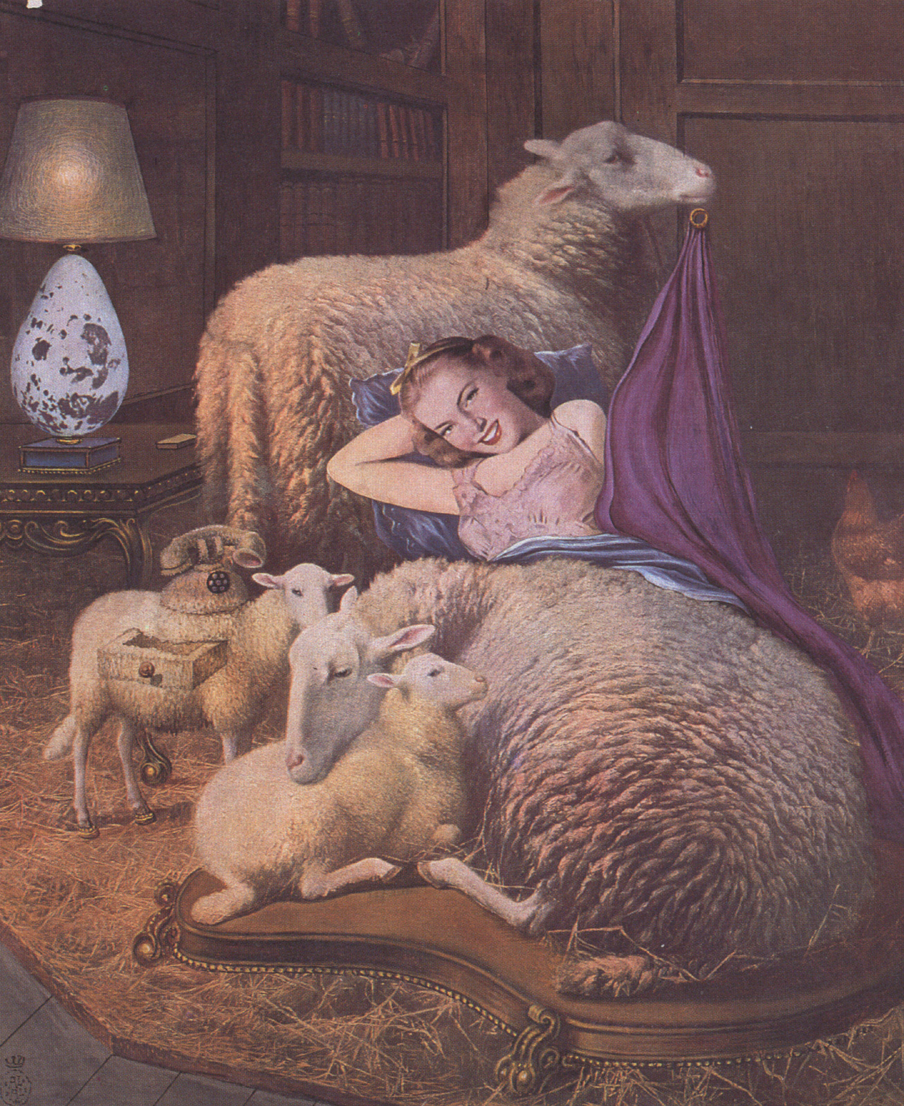 Reclining girl in sheep 