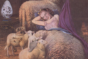 Reclining girl in sheep