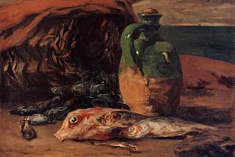 Still life with red mullet and jug