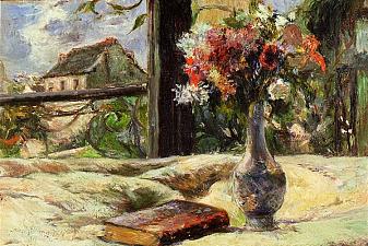 Still life. Vase with flowers on the window