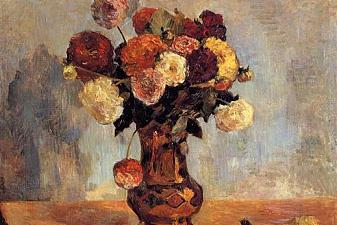 Dahlias in a copper vase