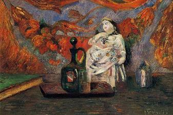 Still life with carafe and ceramic figure