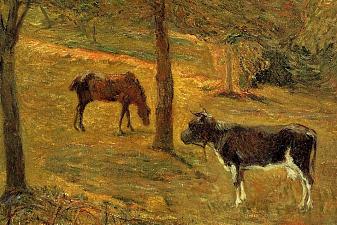 Horse and Cow in a Meadow