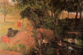 Landscape with cows in an Orchard