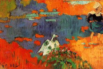 Breton Woman and Goose by the Water