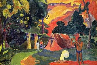 Landscape with peacocks