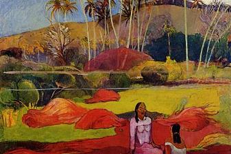 Tahitian women under the palms