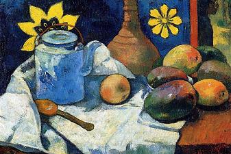 Still life with teapot and fruits