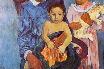 Tahitian woman and two children